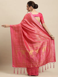 Saree mall Magenta & Gold Ethnic Motifs Zari Silk Blend Banarasi Sarees