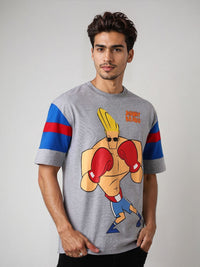 The Indian Garage Co Men Johnny Bravo Graphic Printed Round Neck Cotton Oversized T-shirt