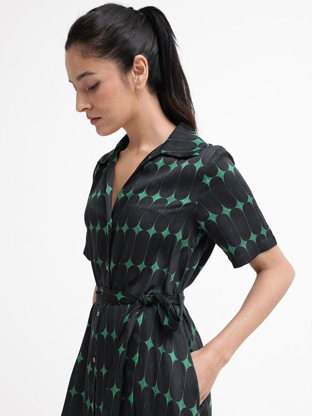 RAREISM Geometric Printed Cotton Shirt Dress