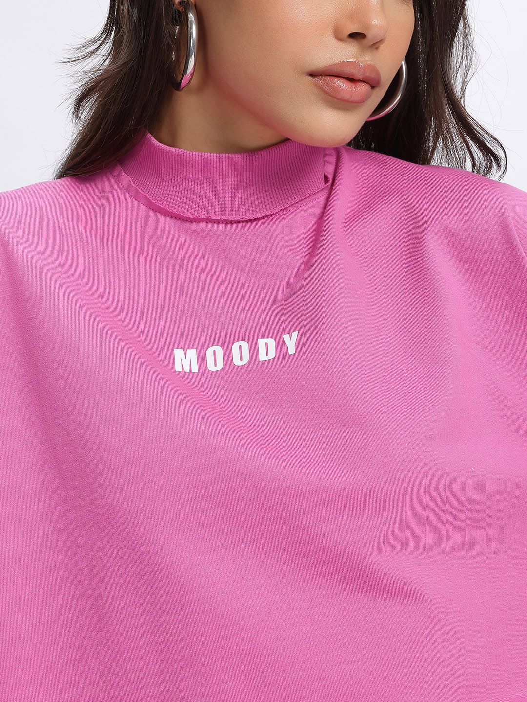 DressBerry Turtle Neck Drop-Shoulder Crop Sweatshirt