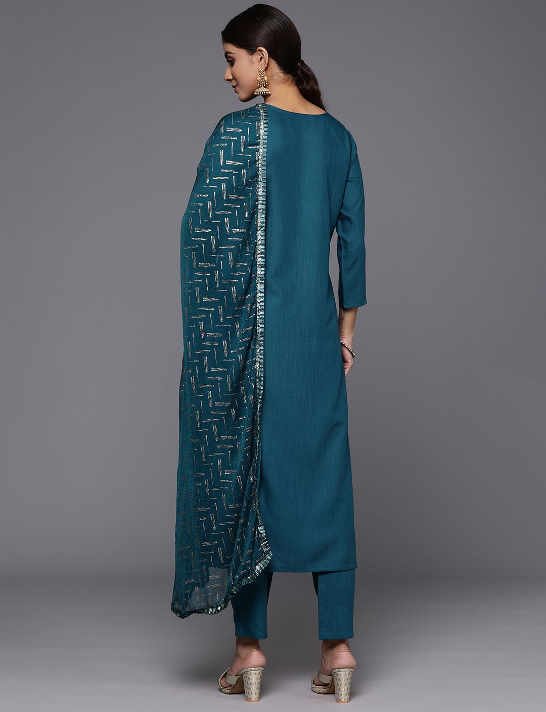 Varanga Ethnic Motifs Embroidered Regular Sequinned Kurta with Trousers & Dupatta