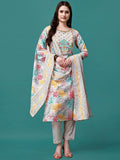KALINI Floral Printed Embroidered Thread Work Straight Kurta With Trousers & Dupatta