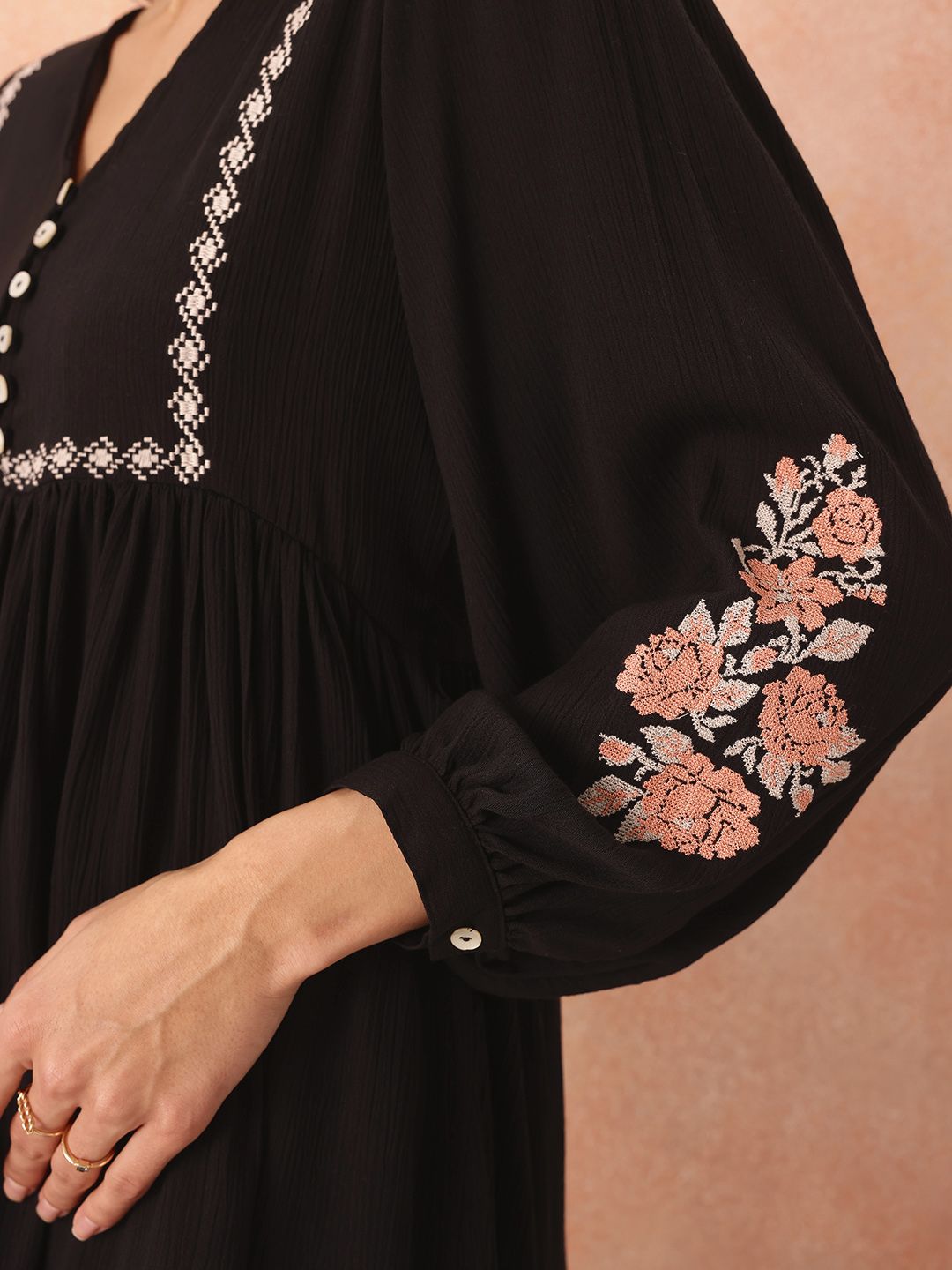 all about you Embroidered Detail A-Line Dress