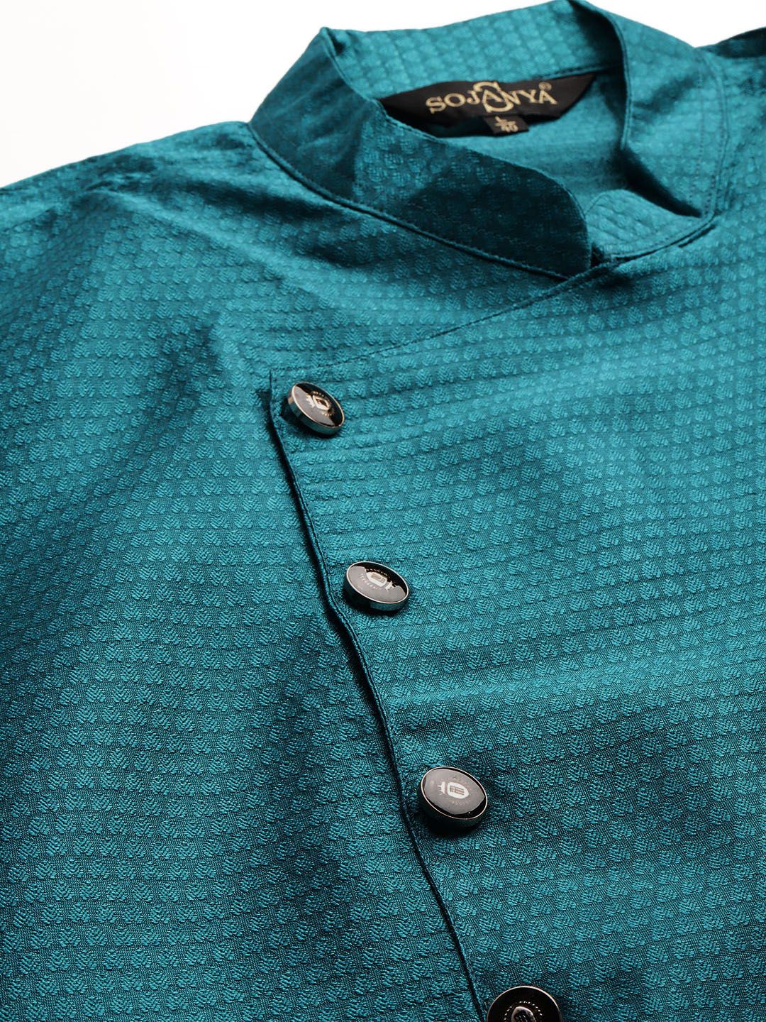 SOJANYA Men Teal Blue Woven Design Kurta