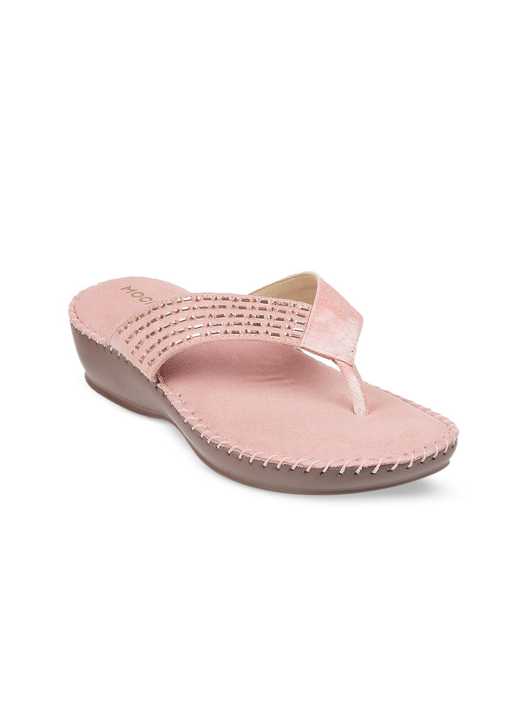 Mochi Women Pink Embellished T-Strap Flats