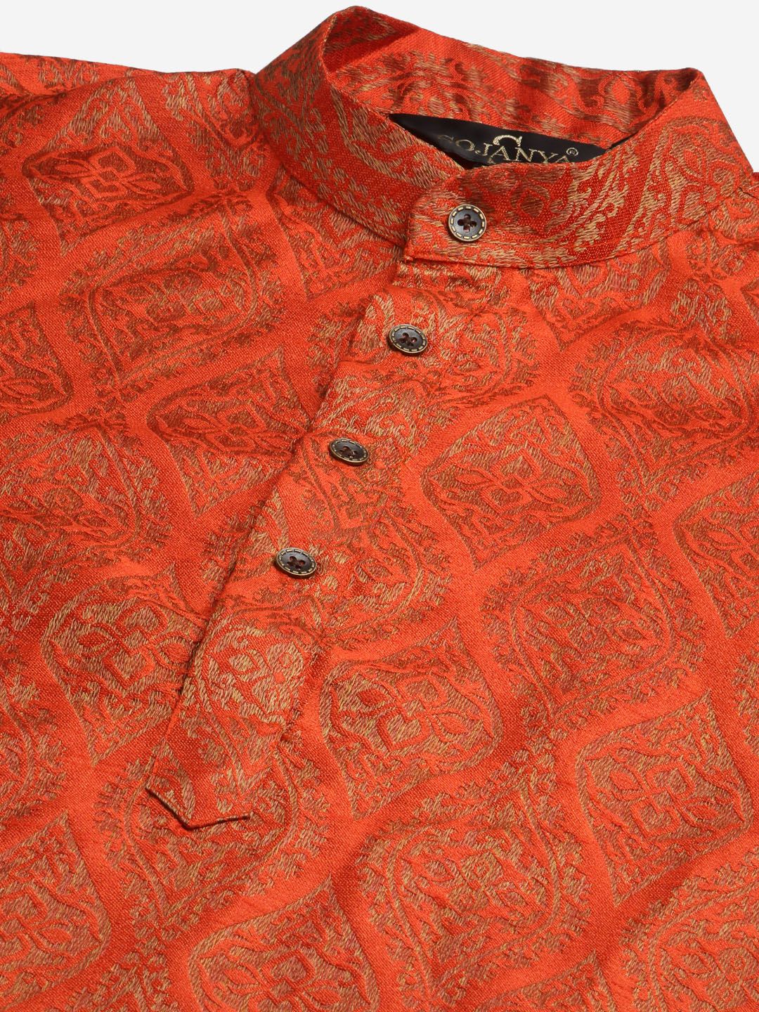 SOJANYA Kurta Motif Etnik Oren Lelaki dengan Jaket Churidar & Nehru