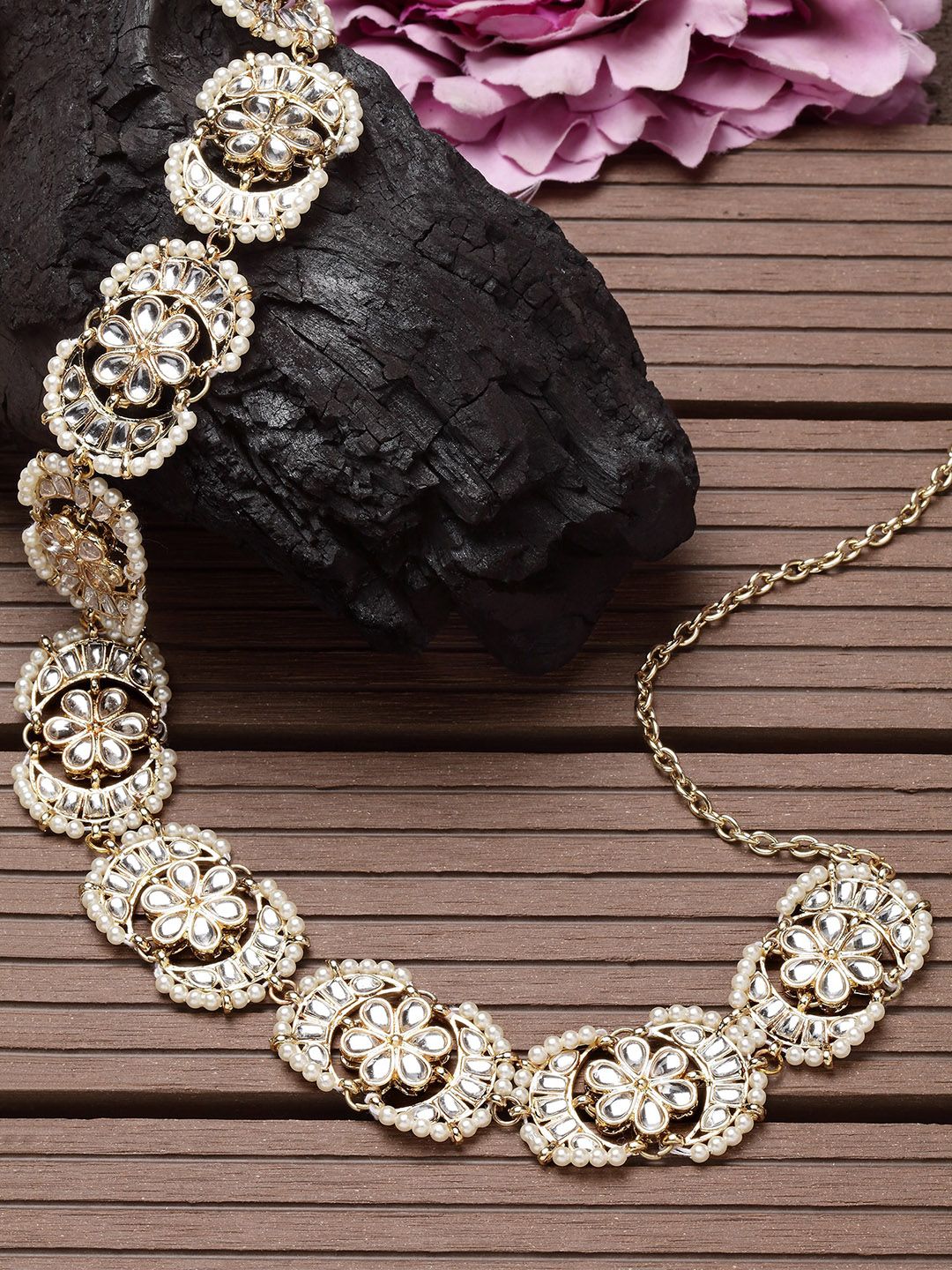 KARATCART Women Gold-Toned & White Beaded Kamarbandh