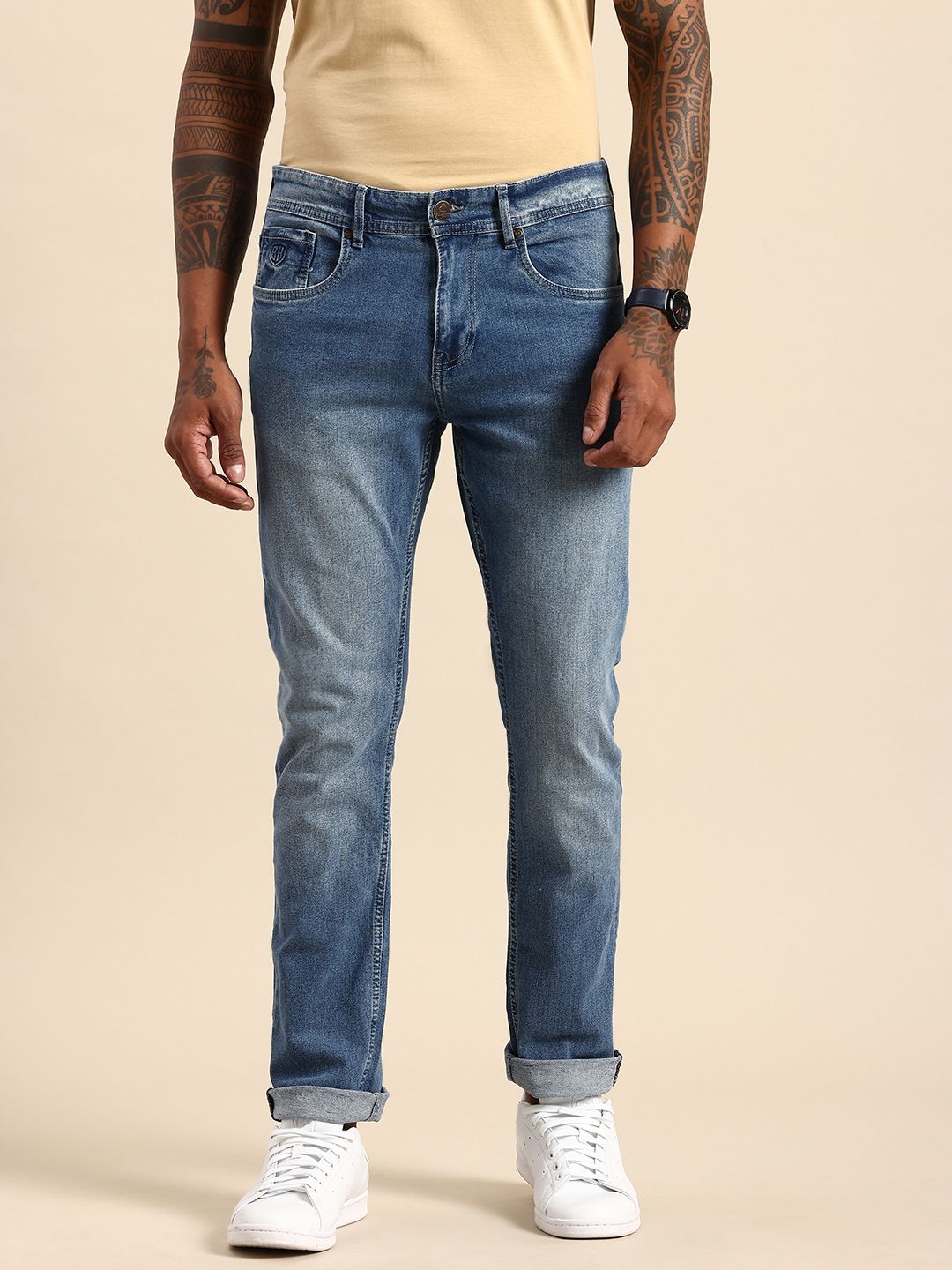Being Human Men Straight Fit Heavy Fade Stretchable Jeans