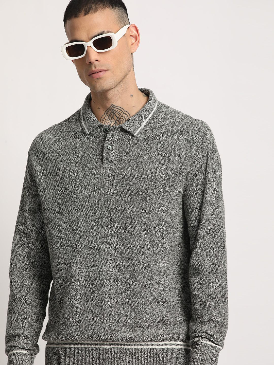 THE BEAR HOUSE Men Self Designed Regular Fit Cotton Polo Collar T-Shirt