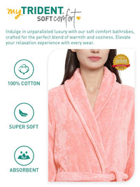 MYTRIDENT Women Peach Pure Cotton Bath Robe