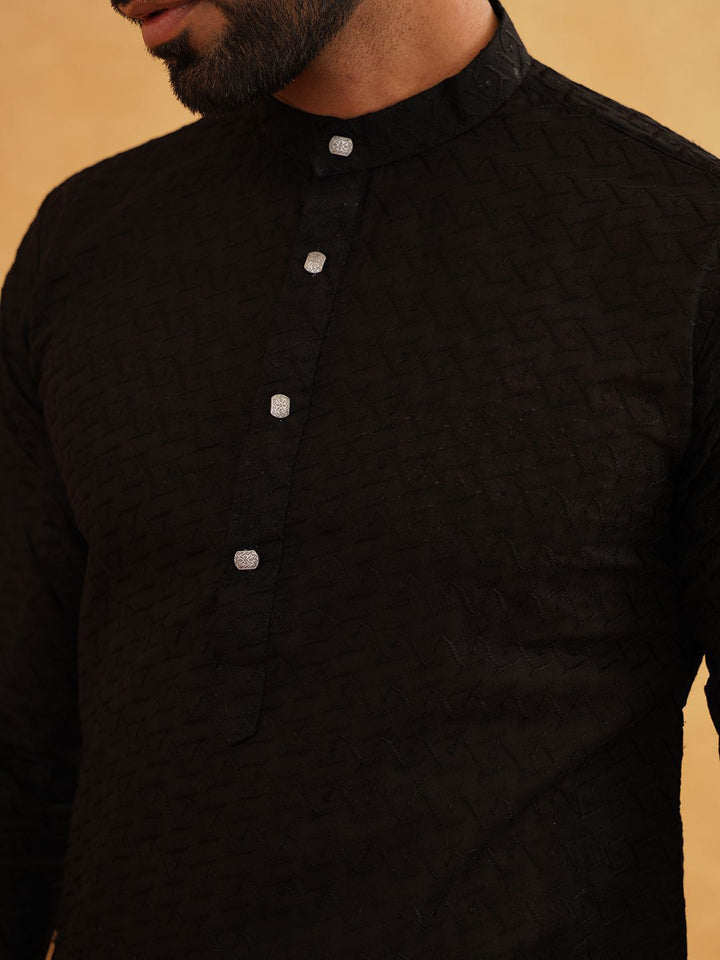SOJANYA Geometric Embroidered Regular Pure Cotton Straight Kurta With Churidar