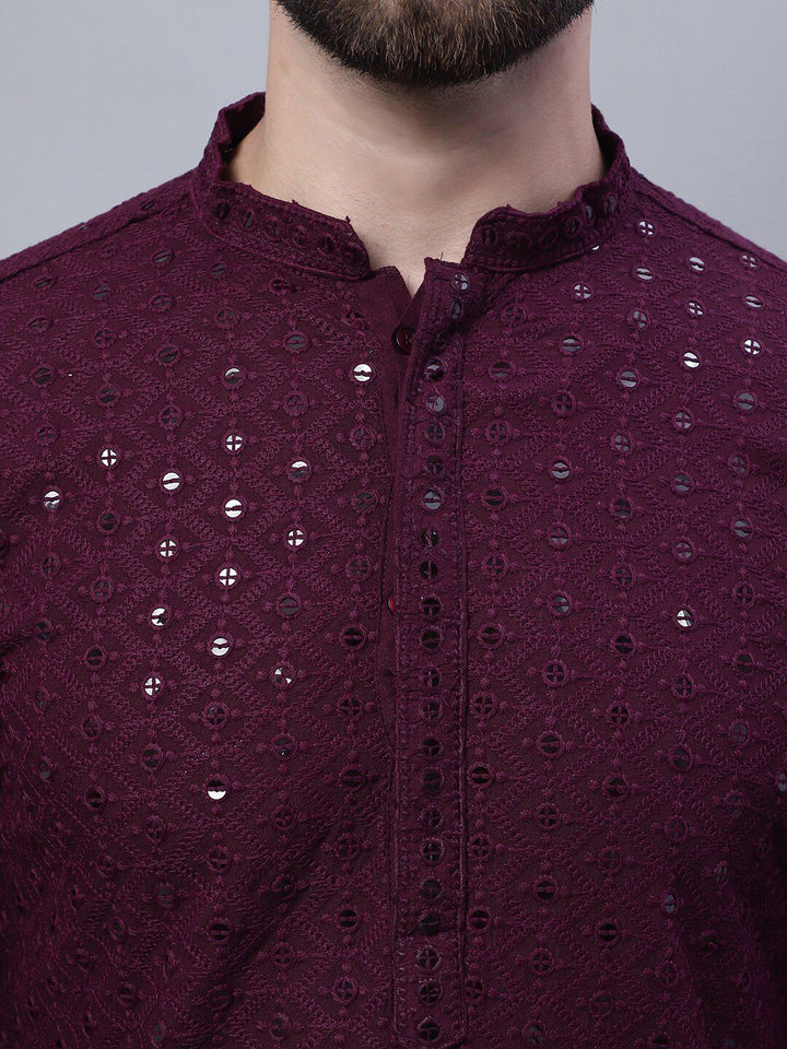 SOJANYA Ethnic Motifs Embroidered Pure Cotton Kurta With Pyjama & Nehru Jacket