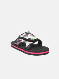 YK Boys White & Black Tropical Printed Sliders