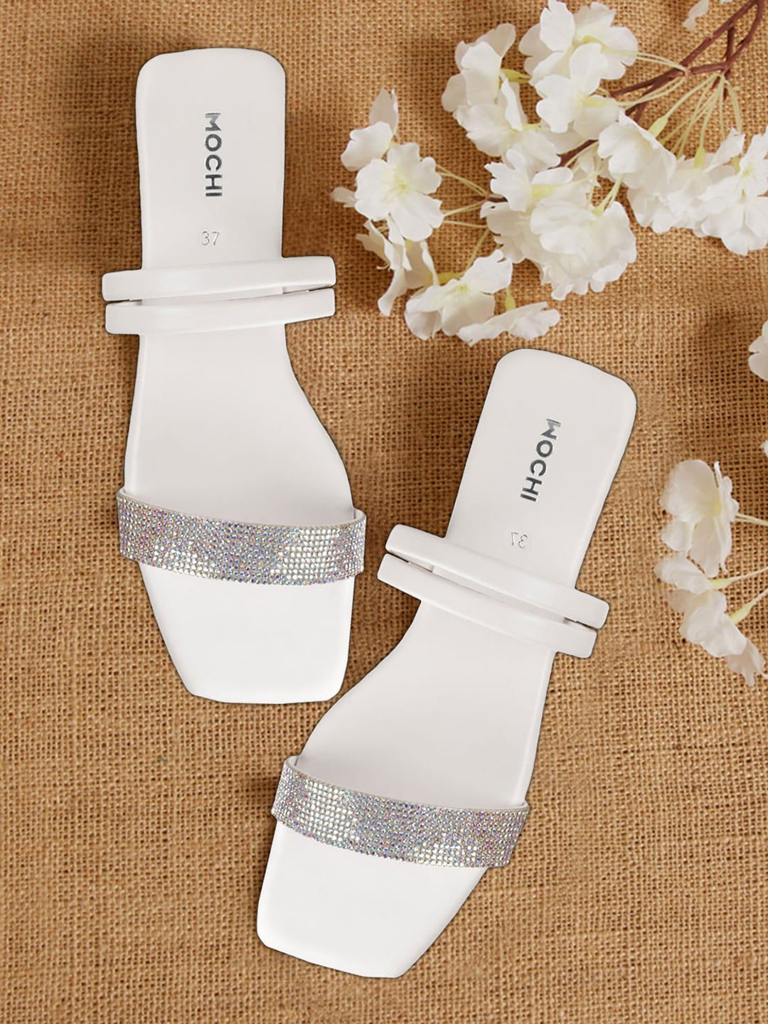 Mochi Embellished Open Toe Flats