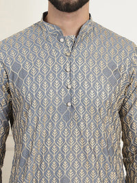 SOJANYA Kolar Mandarin Sulam Bunga Pure Cotton Kurta Lurus