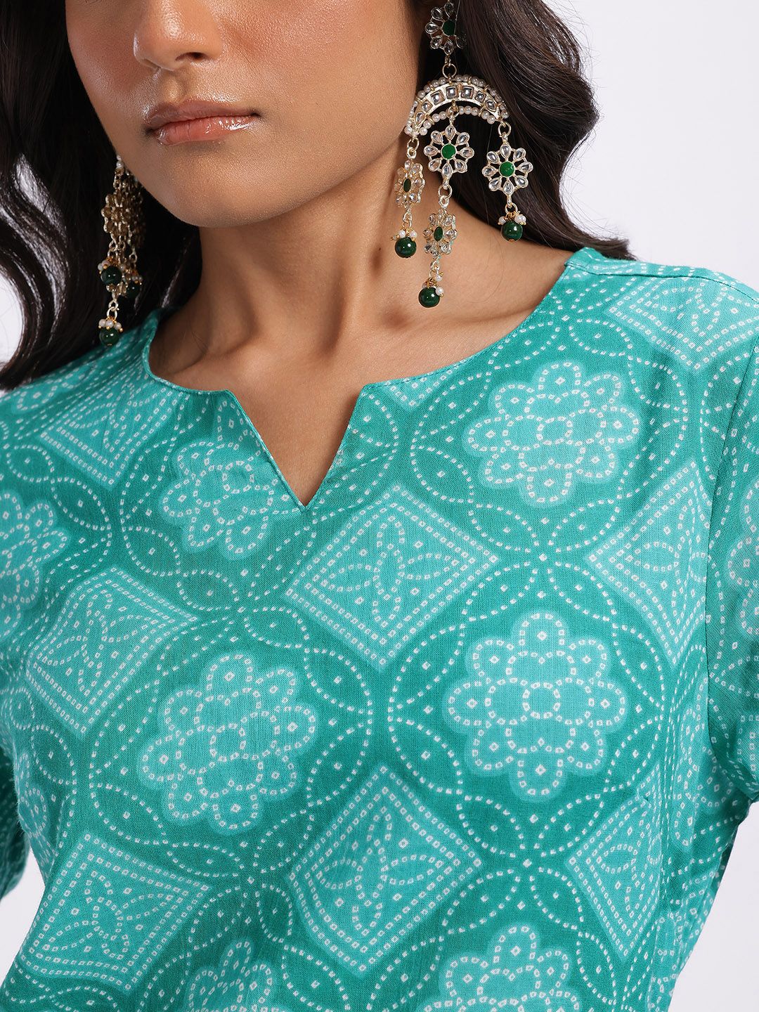 Anouk Bandhani Printed Gotta Patti Cotton Kurta with Trousers & With Dupatta