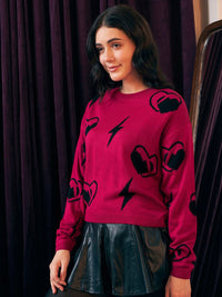 Berrylush Pink Graphic Printed Acrylic Pullover Sweater