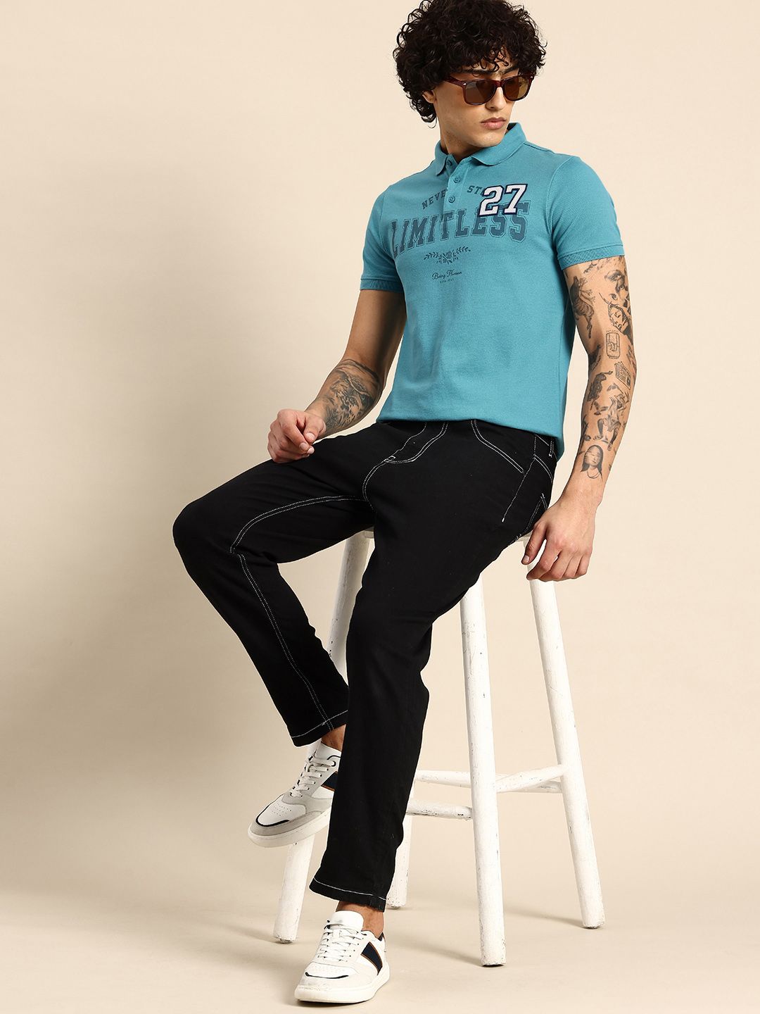 Being Human Typography Printed Polo Collar Pure Cotton Applique T-shirt