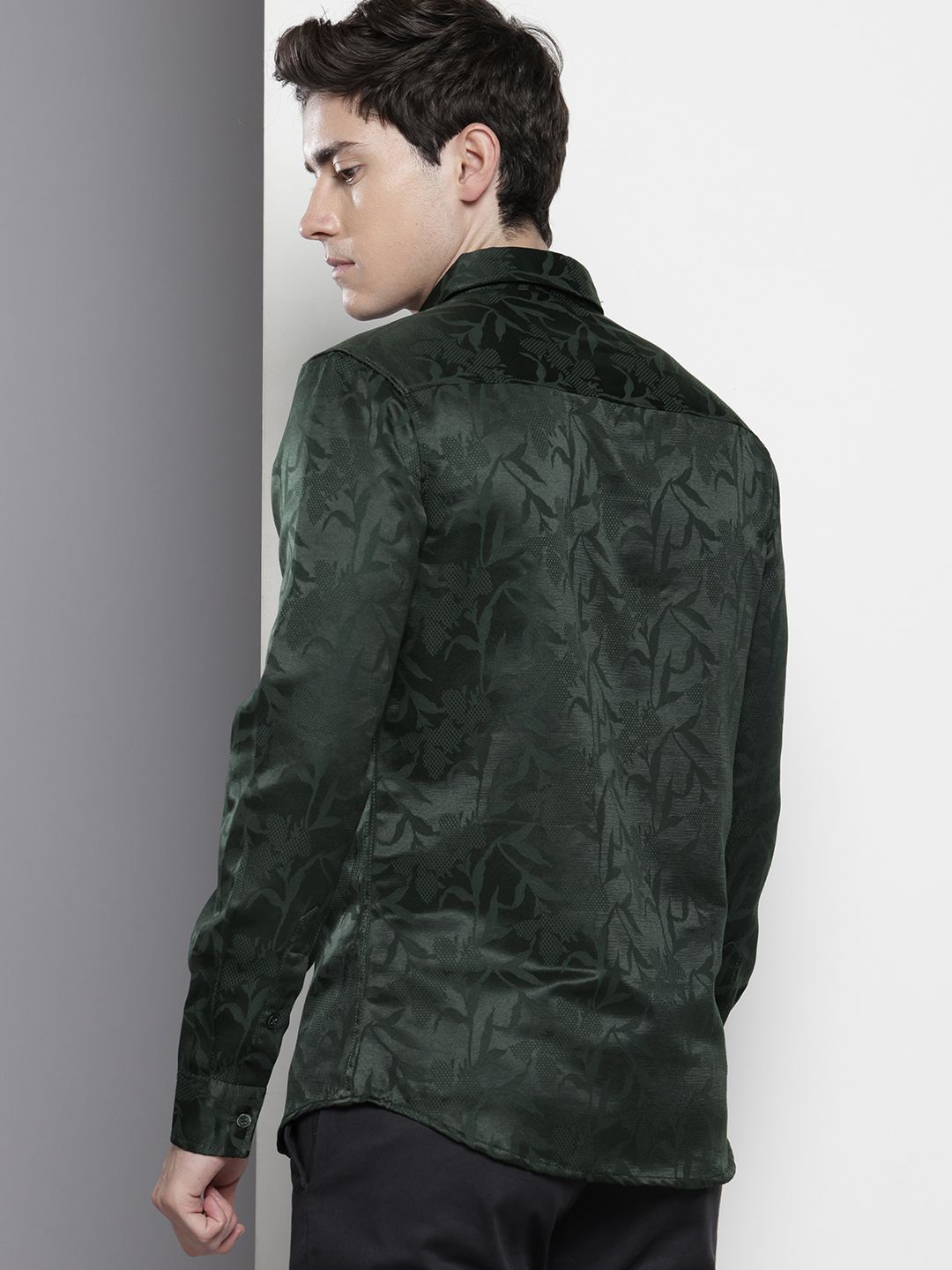 The Indian Garage Co Slim Fit Self Design Opaque Party Shirt