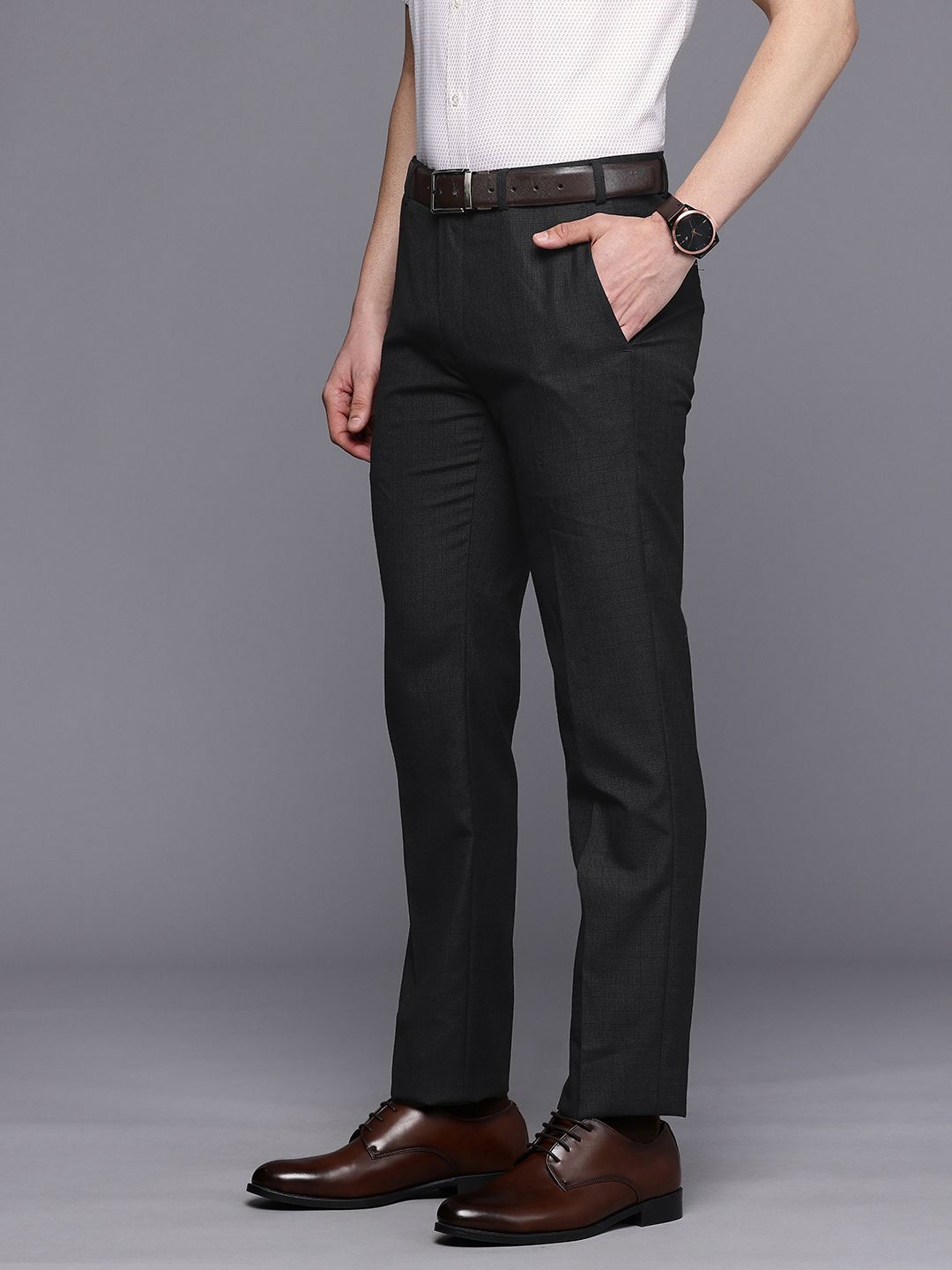 Raymond Men Checked Slim Fit Formal Trousers