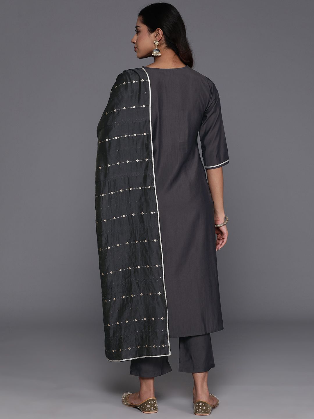 Libas Women Floral Yoke Design Regular Sequinned Kurta with Trousers & Dupatta