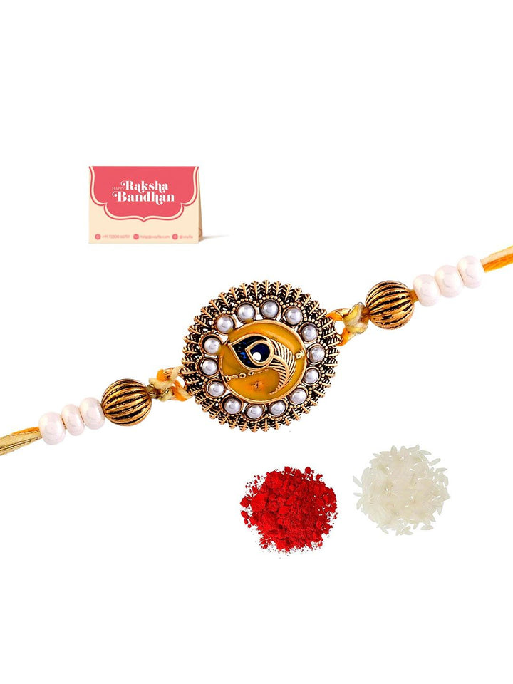 Voylla Studded Yellow Thread Mens Rakhi untuk abang