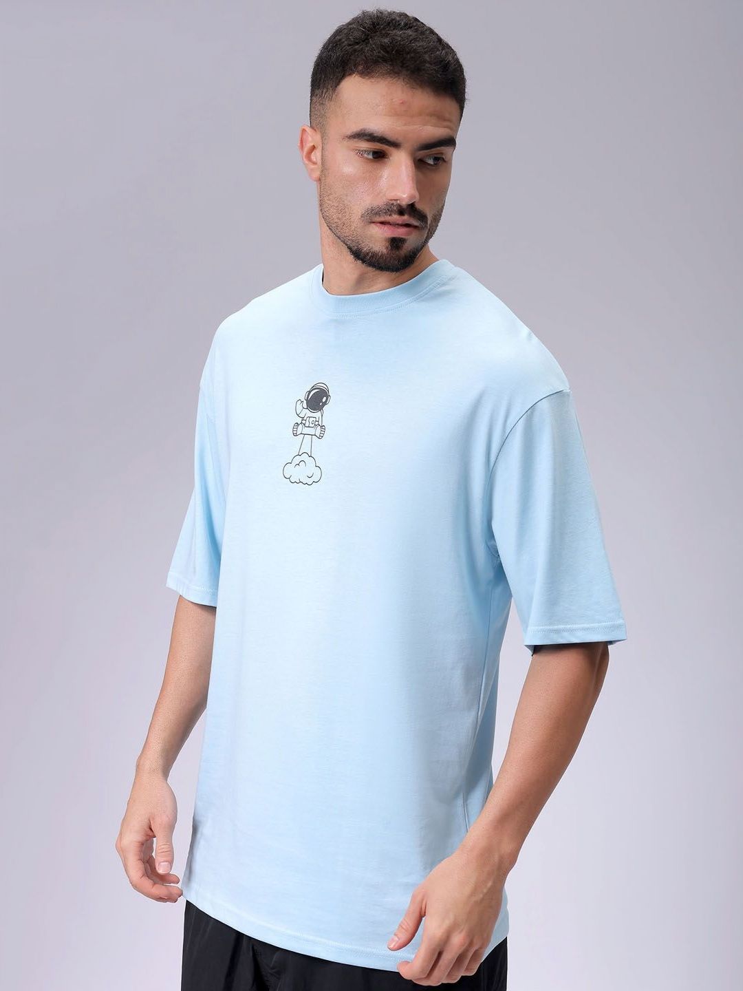 The Indian Garage Co Men Typography Printed Round Neck Pure Cotton Oversized T-shirt