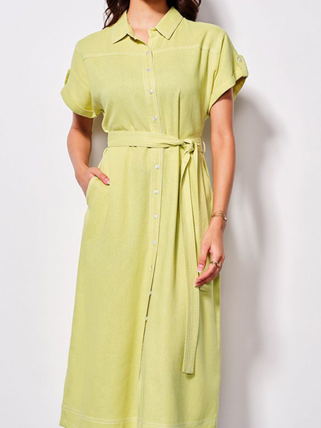 AND Women Shirt Collar Wrap Midi Dress
