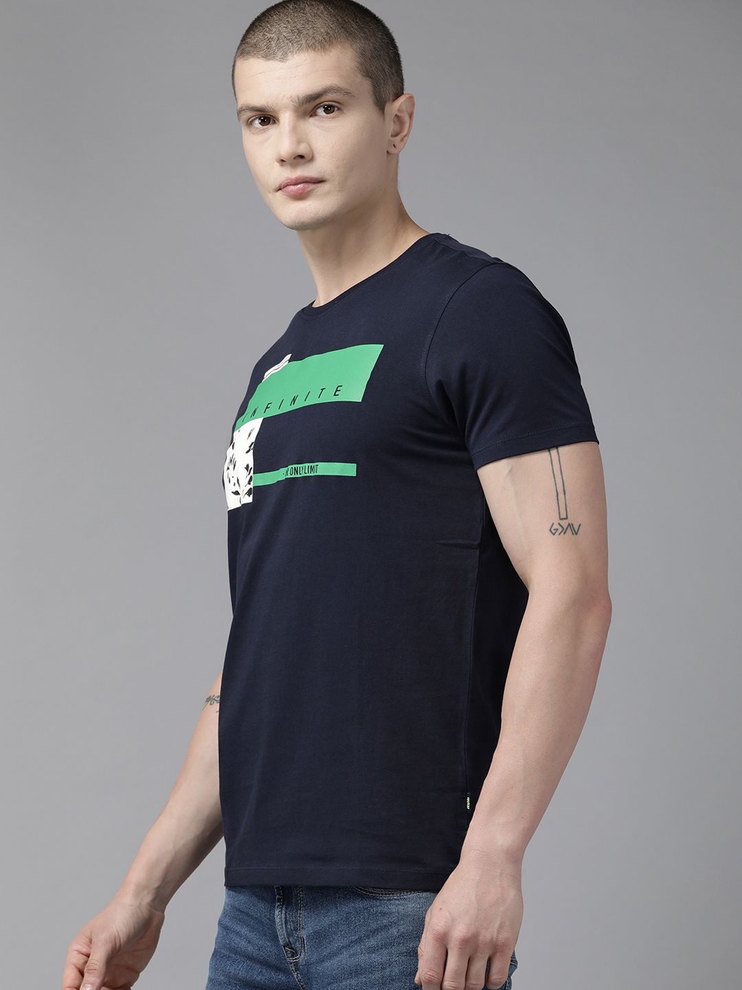 SPYKAR Typography Printed Slim Fit Pure Cotton T-shirt