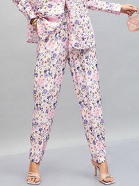 SASSAFRAS Pink Women Floral Printed Straight Fit Trousers
