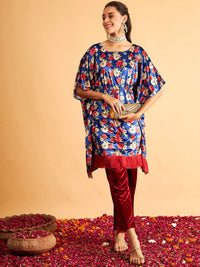 Shae by SASSAFRAS Floral Printed Velvet High Low Kaftan Kurta