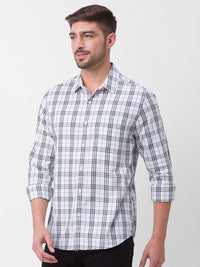 SPYKAR Men White Slim Fit Tartan Checks Checked Casual Shirt