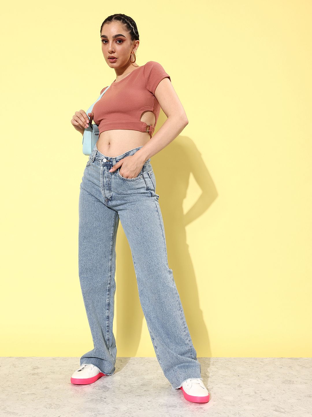 Dressberry Self Design Cut-Out Crop Top