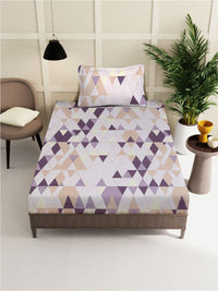 KLOTTHE Purple Printed Pure Cotton 400 TC Single Cadar King & 1 Sarung Bantal