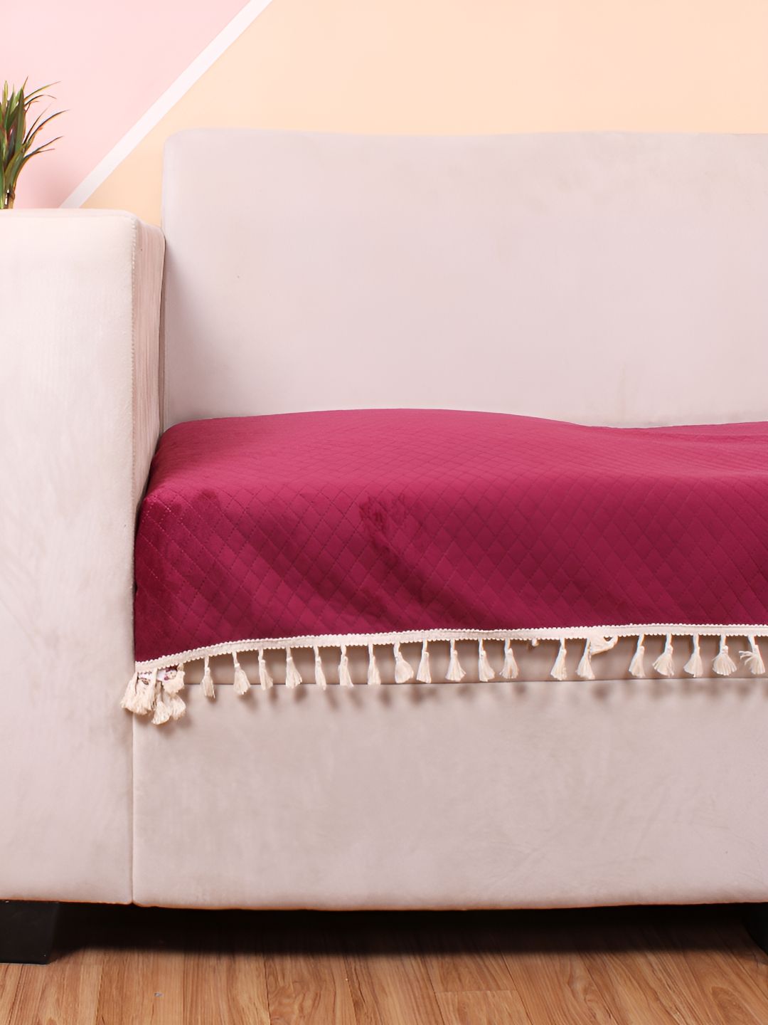 STITCHNEST Maroon & Beige Self Design 3 Seater Sofa Cover