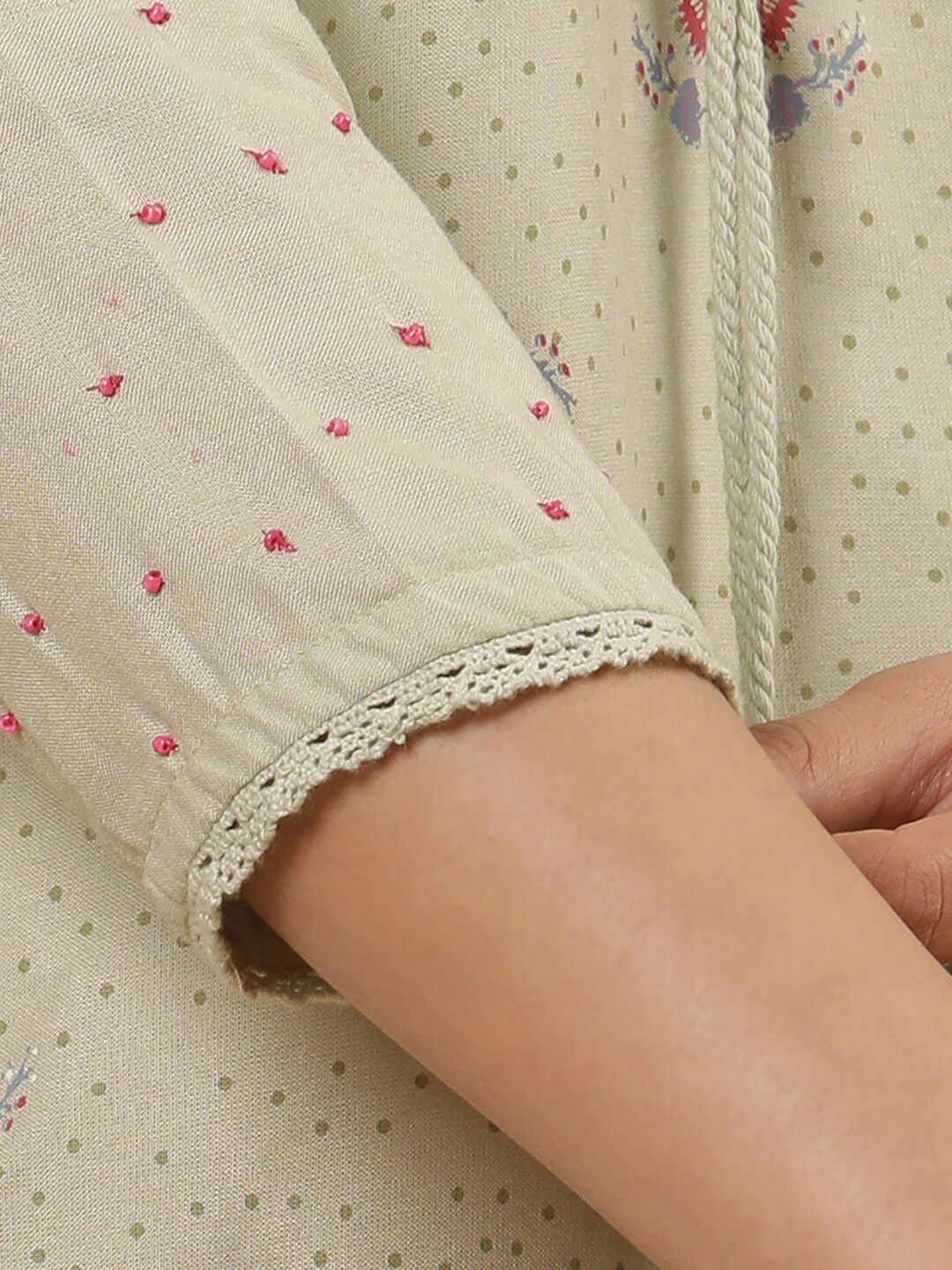 W Floral Printed Tie-Up Neck A-Line Kurta with Trouser