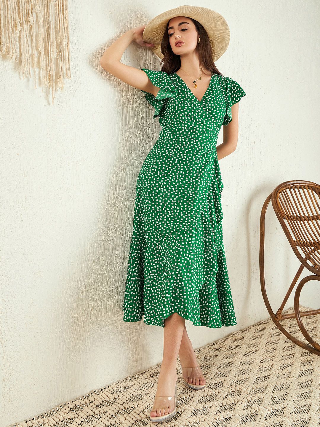 Berrylush Floral Printed Fit & Flare Midi Dress