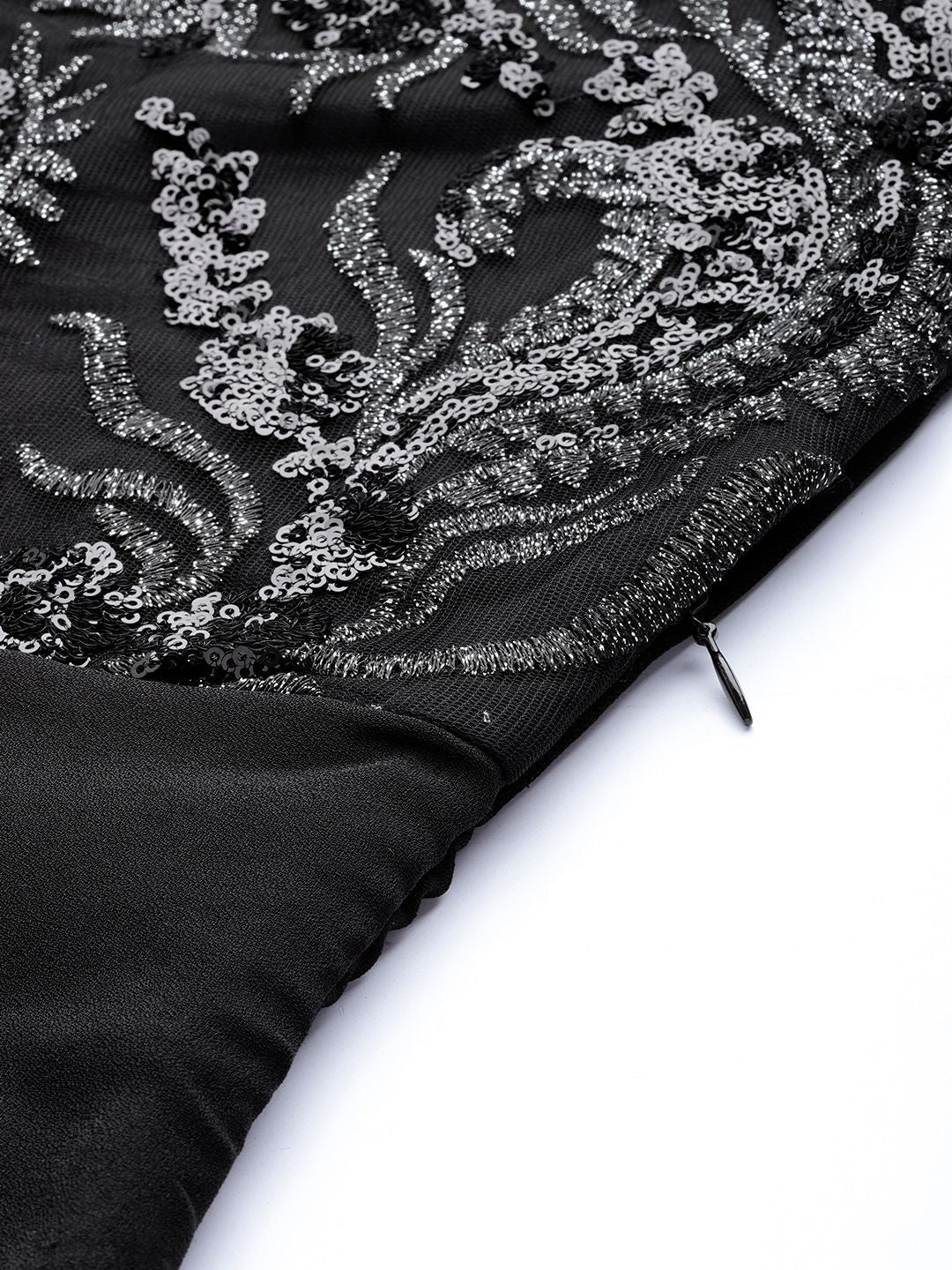 Athena Black Embellished Slit Sleeves Maxi Dress
