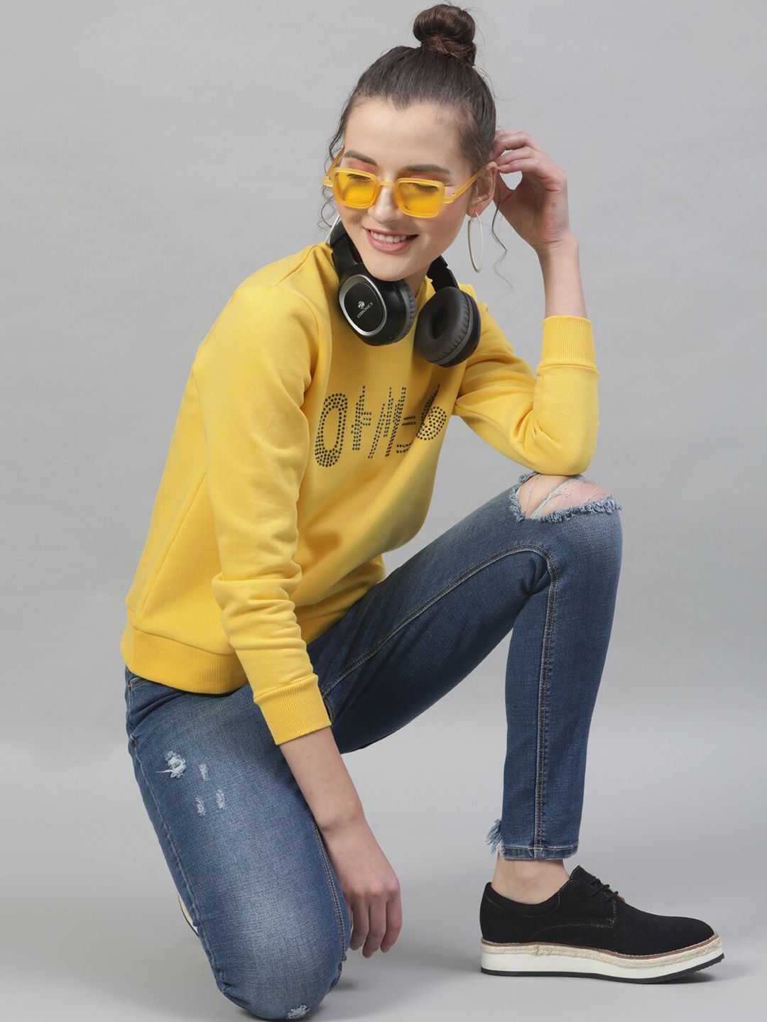 STREET 9 Women Yellow Printed Sweatshirt