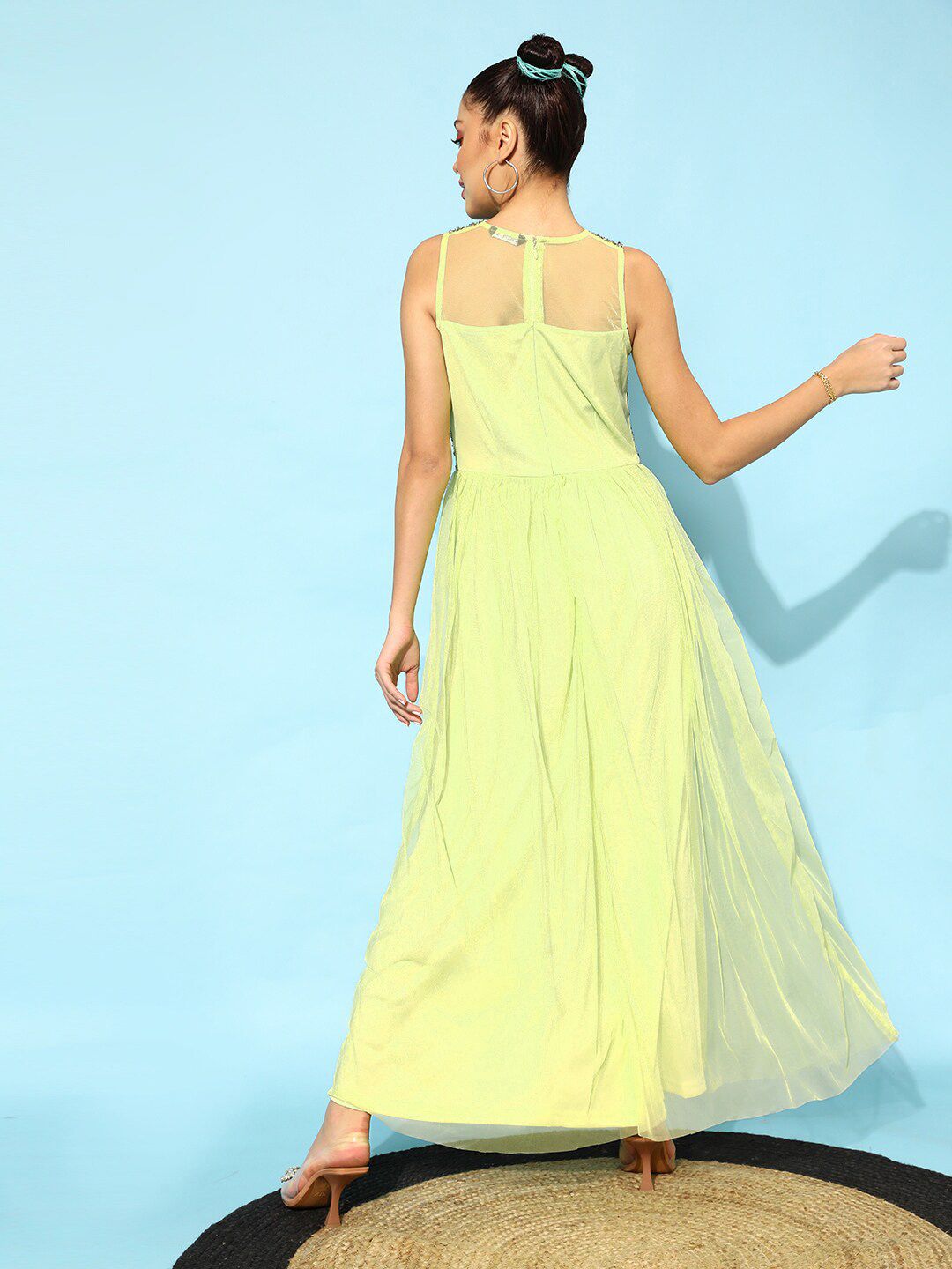 STREET 9 Women Lime Green Embellished Dress