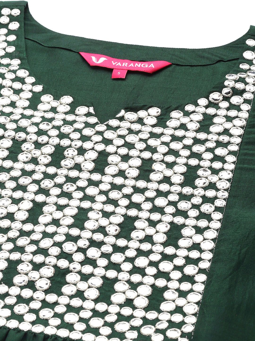 Varanga Women Green Yoke Design Mirror Work Kurta with Trousers &  Dupatta