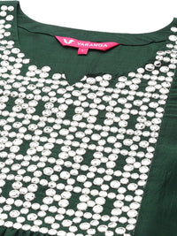 Varanga Women Green Yoke Design Mirror Work Kurta with Trousers &  Dupatta