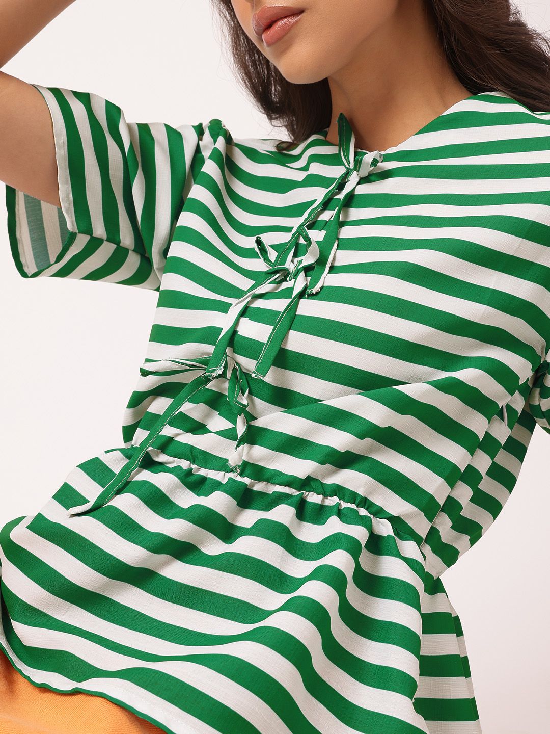 DressBerry Bowtiful Babe Striped Peplum Top