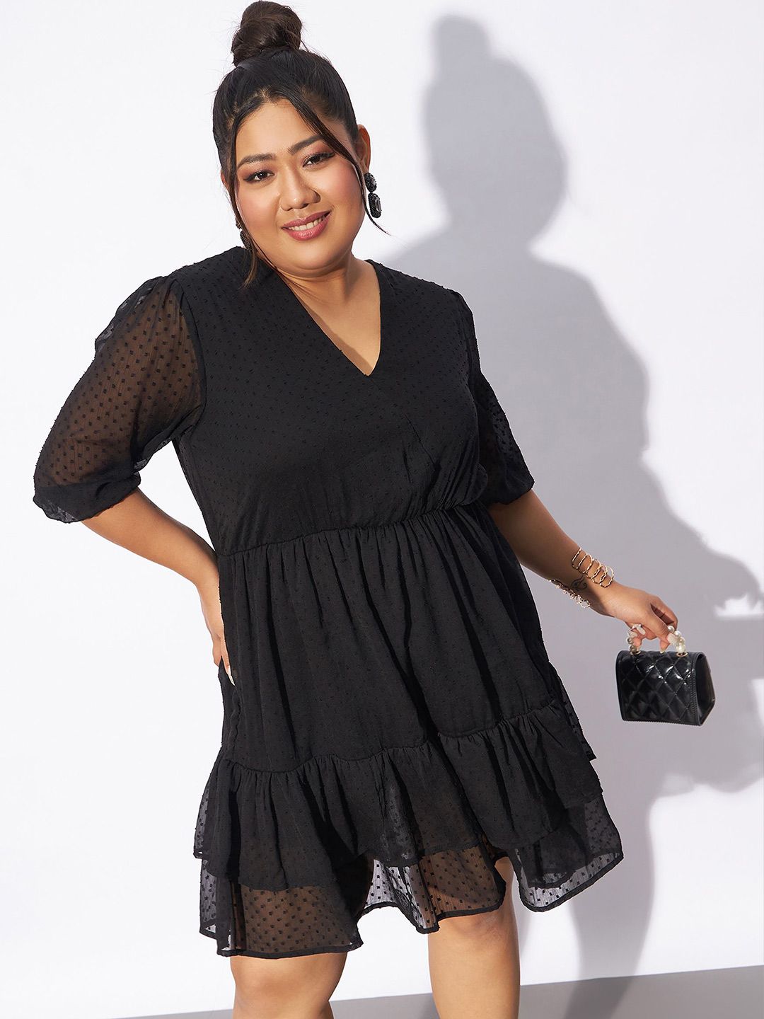 SASSAFRAS Curve Plus Size V-Neck Fit & Flare Dress