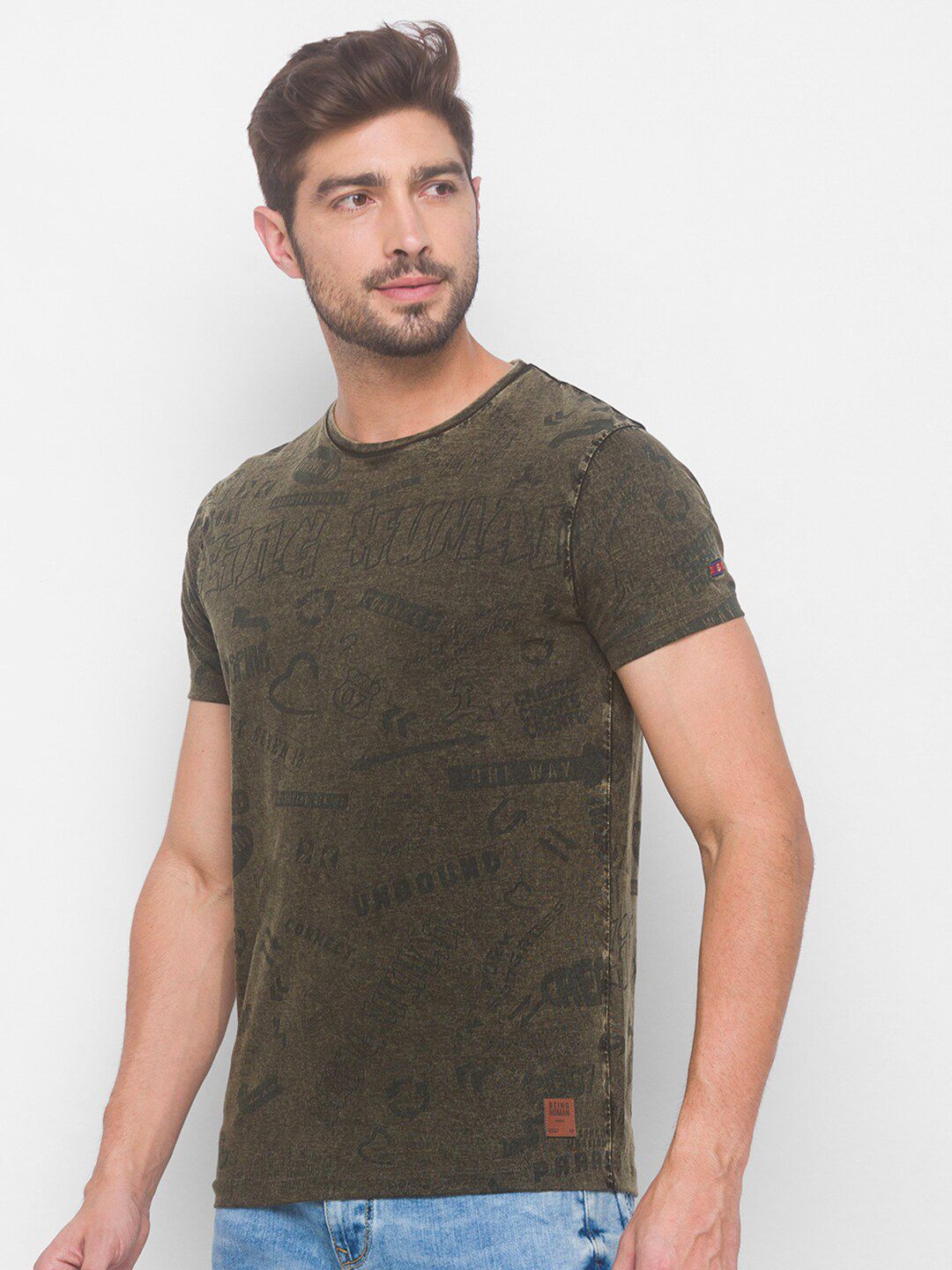 Being Human Men Green Typography T-shirt