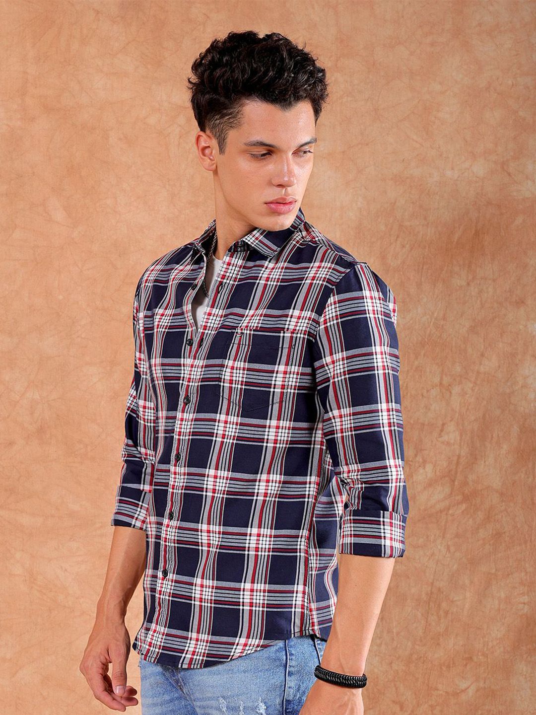 The Indian Garage Co Men Slim Fit Tartan Checked Casual Shirt
