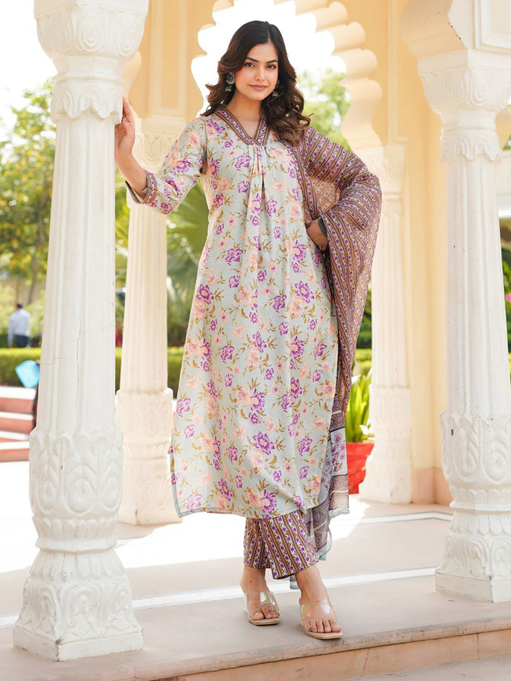 Kalini Floral dicetak lurus kurta dengan seluar dan dupatta