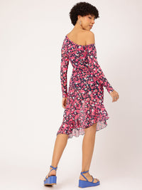 DressBerry Floral Frenzy Printed One Shoulder Net Sheath Dress