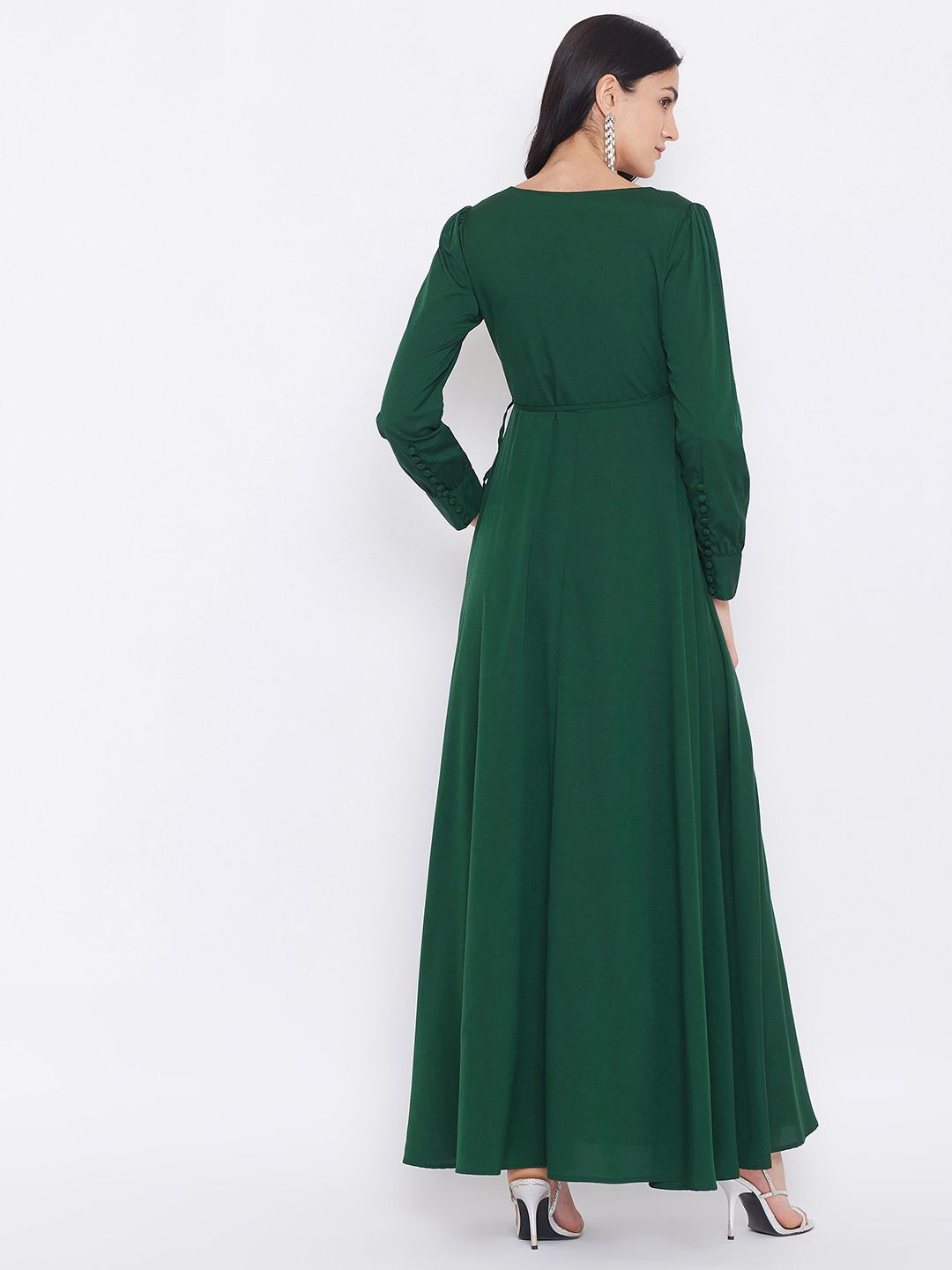 Berrylush Women Green Solid Maxi Dress