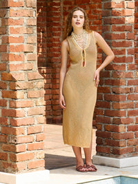 SASSAFRAS Crochet Sleeveless Beach Cover-up Midi Dress